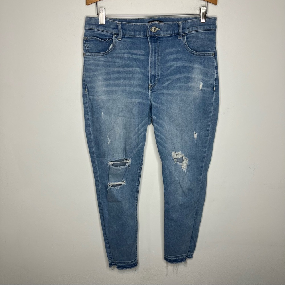 Express high rise cropped leggings destroyed jeans raw hem women’s size‎ 14